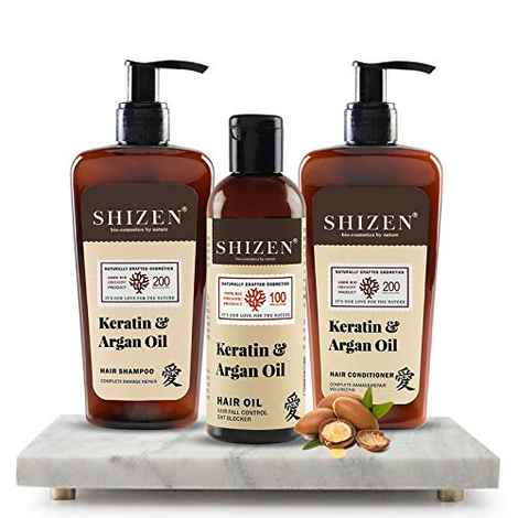 Buy SHIZEN Keratin & Argan Oil Hair and Care Combo: Shampoo (200 ml )/ Conditioner (200 ml) & Oil (100 ml) For Damage Repair - Purplle