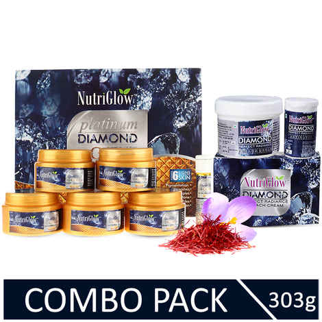 Buy NutriGlow Platinum, Diamond & Gold Facial Kit (260 gm) & Bleach Cream (43 gm) For Radiant Glowing Skin - Purplle