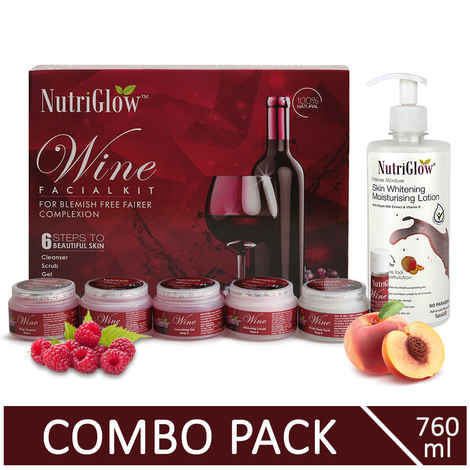 Buy NutriGlow Wine Facial Kit For Blemish Free Fairer Complexion (260 gm) & Skin Whitening Moisturizing Lotion (500 ml) - Purplle