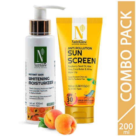 NutriGlow Advanced Organics Combo: Skin Whitening Moisturizer & Sun Screen SPF 30 PA+++ For Deep Moisturisation, 100 ml each