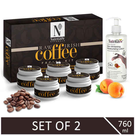 NutriGlow NATURAL'S Raw Irish Coffee Facial Kit (260 gm) & Skin Whitening Moisturising Lotion (500 ml) For Natural Glowing
