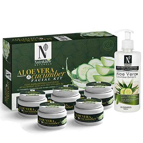 Buy NutriGlow NATURAL'S Aloe Vera & Cucumber Facial Kit (260gm) With Body Lotion (500 ml) For Intensive Nourishment - Purplle