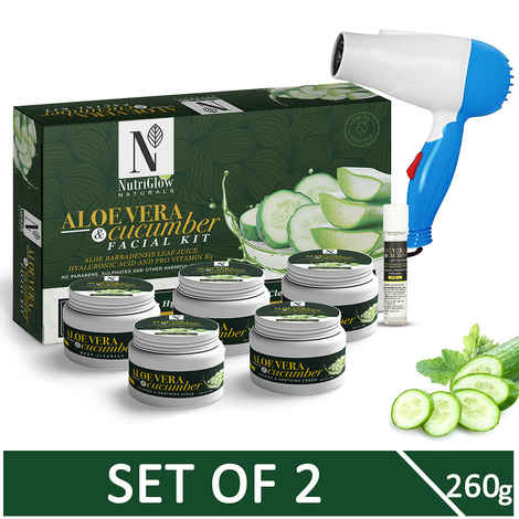 Buy NutriGlow NATURAL'S Aloe Vera & Cucumber Facial Kit For Skin Purifying (260 gm) With Assoted Hair Dryer - Purplle