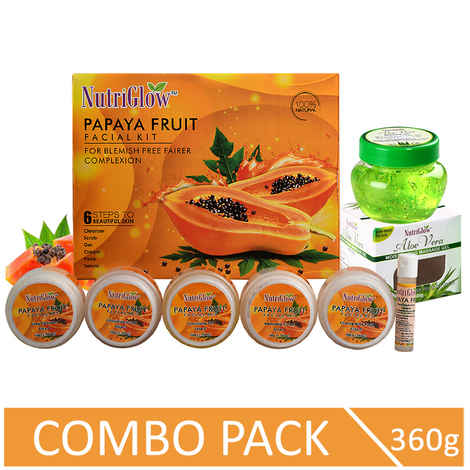 Buy NutriGlow Papaya Fruit Facial Kit (260 gm) & Aloe Vera Moisturizing Massage Gel (100 gm) For Blemish Free Fairer Complexion - Purplle