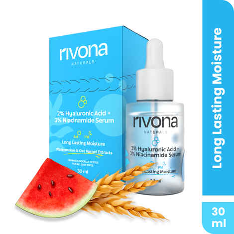 Rivona Naturals 2% Hyaluronic Acid + 3% Niacinamide Serum | HM Sodium Hyaluronate + Oatmeal | Hydrating and Dark Spot Corrector | For Men & Women | All Skin types | 30 ml