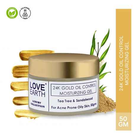 Love Earth 24K Gold Oil Control Moisturizing Gel With Aloe Vera & Sandalwood Extract For Sensitive & Acne-Prone Skin Suitable For All Skin Types 50 gm