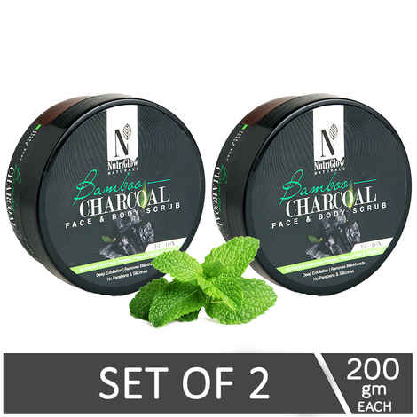 Buy NutriGlow NATURAL'S Set of 2 Bamboo Charcoal Face & Body Scrub With Activated Charcoal Powder, 200 gm each - Purplle