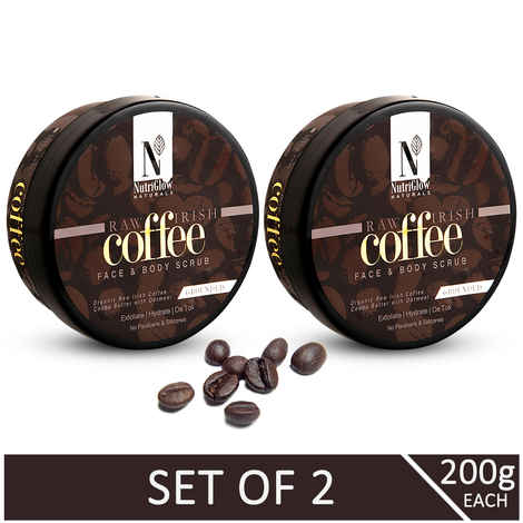 Buy NutriGlow NATURAL'S Set of 2 Raw Irish Coffee Face & Body Scrub With Cocoa Butter and Oatmeal, 200 gm each - Purplle