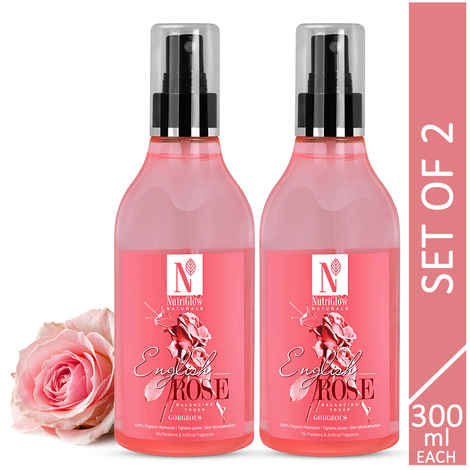 Buy NutriGlow NATURAL'S Set of 2 English Rose Balancing Toner With 100% Organic Hydrosols, 300 ml each - Purplle