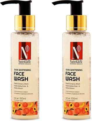 Buy NutriGlow Advanced Organics Set of 2 Skin Whitening Face Wash With Peach Extracts, 100 ml each - Purplle