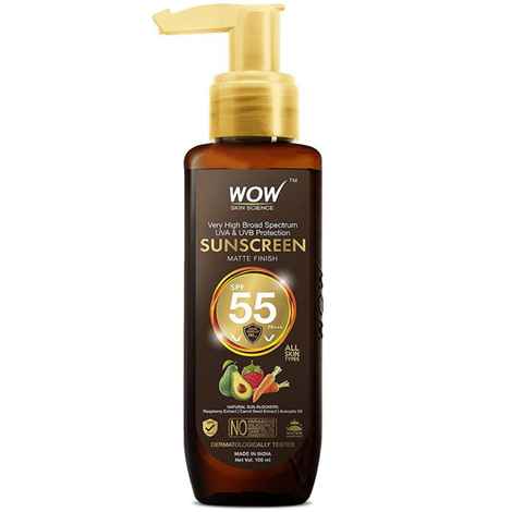 Buy WOW Skin Science Sunscreen Matte Finish - SPF 55 PA+++ - Very High Broad Spectrum - UVA &UVB Protection - Quick Absorb - No Parabens, Silicones, Mineral Oil, Oxide, Color & Benzophenone - 100mL - Purplle