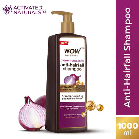 Buy WOW Skin Science Onion & Collagen Anti-Hairfall Shampoo | Reduces Hairfall | Strengthens Roots | Nourishes Scalp | Prevents Breakage | Enhances Hair Thickness and Shine| New & Improved Formulation- 1000 ml - Purplle