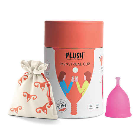 Buy Plush 100% Reusable Menstrual Cup with Cotton Carry Pouch | Size – Large | Special Stem for Easy Removal | Zero Rashes - Purplle
