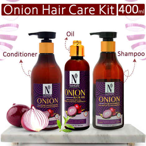 Buy NutriGlow NATURAL'S Onion Combo of 3: Hair Shampoo (300 ml)/ Hair Conditioner (300 ml) & Hair Oil (100 ml) With Onion Seed Oil - Purplle