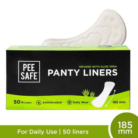 Buy Pee Safe Aloe Vera Panty Liners (Pack of 50 Liners) | Curvy Design For Extra Comfort | Cottony-Soft Surface With 185 mm Wide Optimal Coverage - Purplle