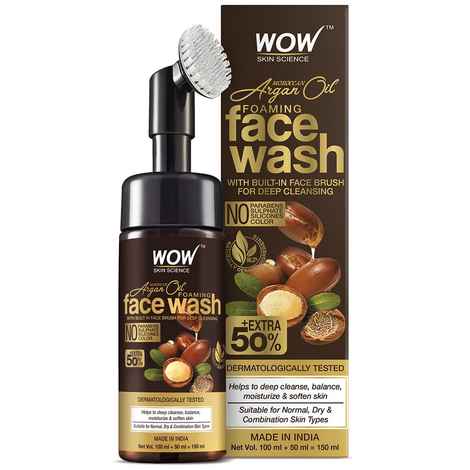 Buy WOW Skin Science Moroccan Argan Oil Foaming Face Wash with Built-in Brush - (150 ml) - Purplle