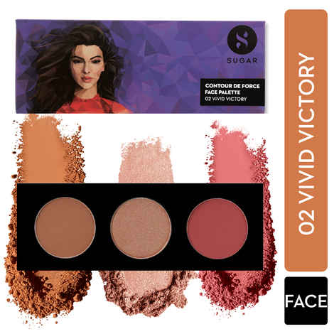 Buy SUGAR Cosmetics Contour De Force Face Palette for Makeup | Includes Matte Bronzer, Highlighter & Blush | Makeup Palette with Built-in Mirror | 12.5gm - 02 Vivid Victory - Purplle