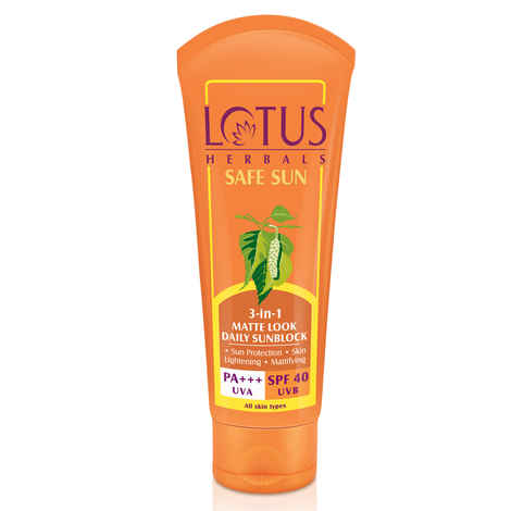 Buy Lotus Herbals Safe Sun 3 In 1 Tinted Daily Sunscreen | Matte Look | SPF 40 | PA+++ | For All Skin Types | 100 gm - Purplle