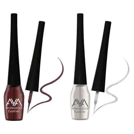 AYA Waterproof Eyeliner, Set of 2 (Brown and Silver)