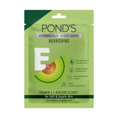 Ponds Vitamin E Nourishing Soft & Supple Skin, 100% Natural Avocado Sheet Mask, 25 ml
