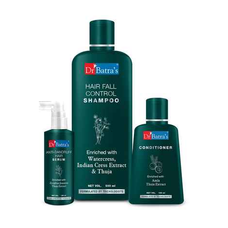 Buy Dr Batra's Anti Dandruff Hair Serum, Conditioner - 100 ml and Hair Fall Control Shampoo - 500 ml - Purplle