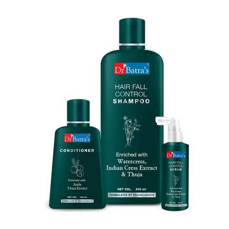 Buy Dr Batra's Hair Fall Control Serum-125 ml, Conditioner - 100 ml and Hair Fall Control Shampoo - 500 ml - Purplle