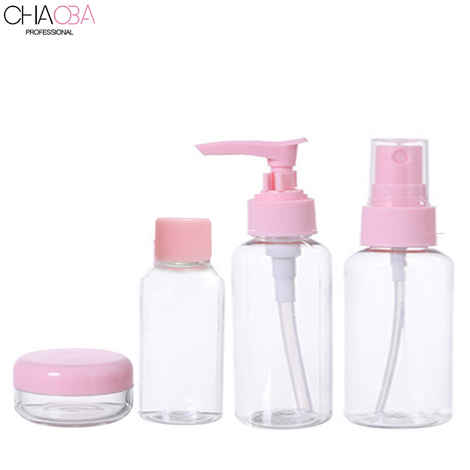 Buy Chaoba Professional Travel bottle set for Toiletries (Spray Bottle, Pump Bottle, Cap Bottle, Cream Bottle & Spatula). Pack of 4 - Purplle