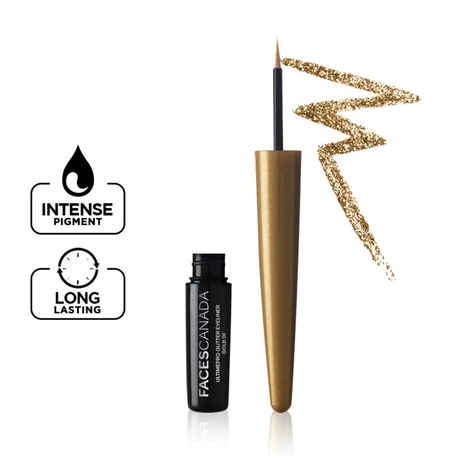 FACES CANADA Ultime Pro Glitter Eyeliner - Gold 01, 1.7 ml | Shimmery Finish | Long-Lasting | Intense Pigment | Excellent Color Payoff | Smooth Application
