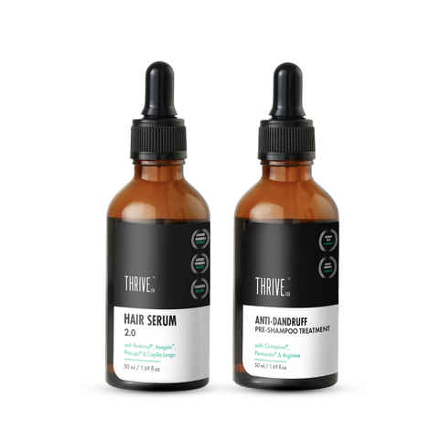 Buy ThriveCo 'Less Dandruff, More Hair' Kit: Hair Growth Serum + Anti-Dandruff Pre-Shampoo Lotion - Purplle
