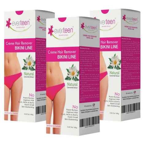 Buy everteen NATURAL Hair Removal Cream with Chamomile for Bikini Line & Underarms in Women and Girls | No Harsh Smell, No Skin Darkening, No Rashes | 3 Pack 300 gm with Spatula and Coin Tissues - Purplle