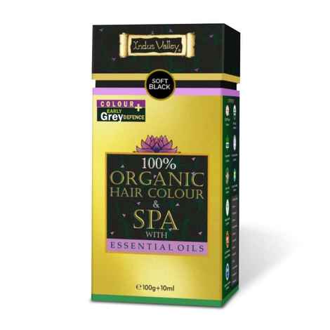 Buy Indus Valley 100% Oragnic hair colour & spa with essential oil-soft black 100 gm+10 ml - Purplle