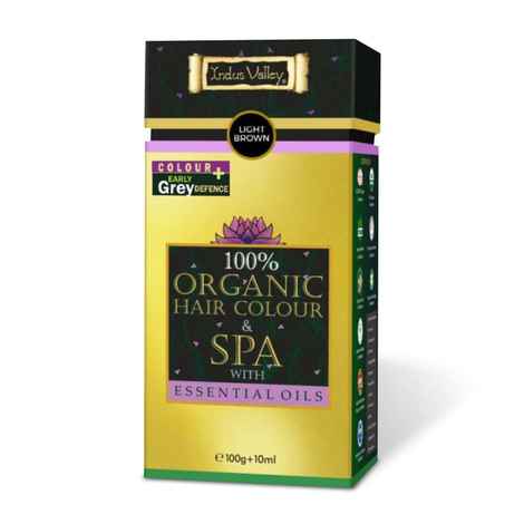 Indus Valley 100% Oragnic hair colour & spa with essential oil- Light Brown 100 gm+10 ml