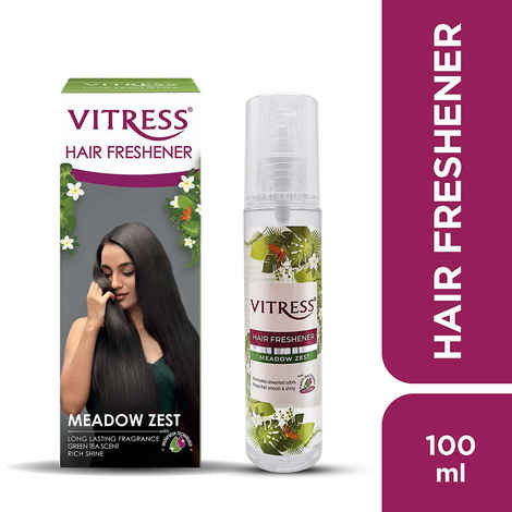 Buy Vitress Hair Freshener Meadow Zest, Instant Hair Transformation, Non-Sticky Floral Hair Spray With InstaFresh Technology, Hair Mist, Fights Unwanted Hair Odours, Satin-Soft and Smooth Hair, Suitable For All Hair Types, 100 ml - Purplle