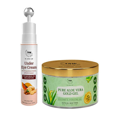 Buy TNW-The Natural Wash Combo of Aloe Vera Gel & Under Eye Cream |Gel For Acne ,Scars,Sunburn Treatment Prevents Dark Spots 100 ml | Under Eye Cream With Massage Roller For Dark Circles ,Fine Lines 15 ml - Purplle