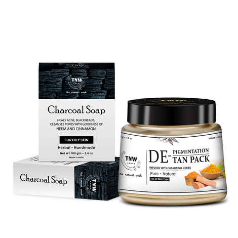 Buy TNW-The Natural Wash Handmade Charcoal Soap and Skinfix De-pigmentation and De-tanning Pack for Tan Removal Combo of 2 - Purplle