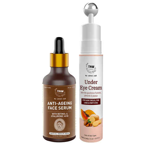 Buy TNW-The Natural Wash Combo of Anti Ageing Serum & Under Eye Cream | Retinol Serum With Hyaluronic Acid For Spotless Glowing Skin 30 ml |Eye Cream With Massage Roller For Dark Circles,Fine Lines-15 ml - Purplle