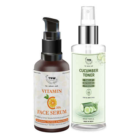 Buy TNW-The Natural Wash Combo of Cucumber Toner & Vitamin C Serum | Pore Tightening Toner -Oil Control and Removes Make Up With Aloe Vera .100 ml | Serum For Skin Repair With Hyaluronic Acid. 30 ml - Purplle