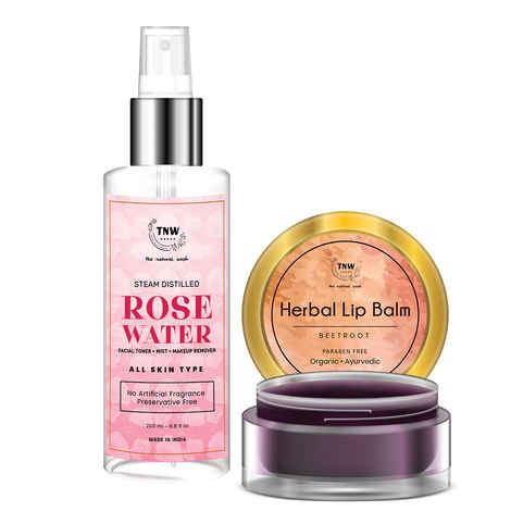 Buy TNW-THE NATURAL WASH TNW-THE NATURAL WASH Steam Distilled Rose Water 200 ml & Beetroot Lip Balm Combo for Hydrated skin and Moisturized Lips (Alcohol/Paraben-free) - Purplle
