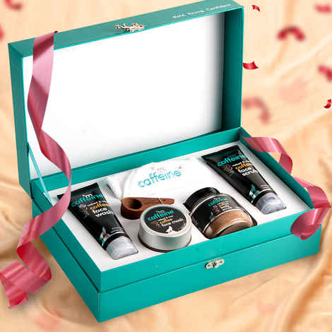 mCaffeine Coffee Mood Skin Care Gift Set For Men and Women| Signature Body Scrub, Face Wash, Scrub & Mask with Brew Scoop and Face Towel | Rakhi Gift (170 gm)
