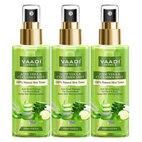 Buy Vaadi Herbals Pack of 3 Aloe Vera & Cucumber Mist - 100% Natural Skin Toner (250 ml x 3) - Purplle