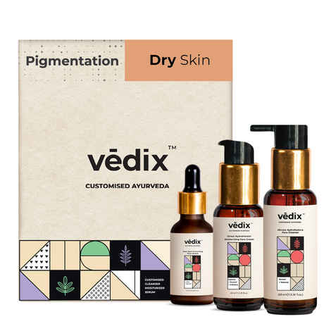 Buy Vedix Customized Skin Care Kit For Dry Skin With Dark Spots & Pigmentation - Vedix Face Wash For Dry Skin (100ml) - Vedix Face Serum For Pigmentation (20ml) - Vedix Moisturizing Face Cream For Dry Skin (40ml) - 3 Product Ayurvedic Kit - Purplle