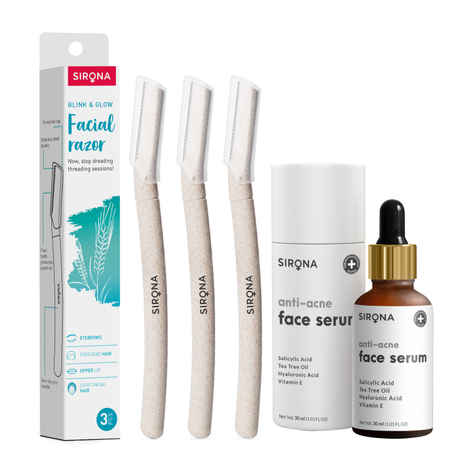 Buy Sirona Blink and Glow Face Razor with Anti Acne Face Serum 2 Pcs - Purplle