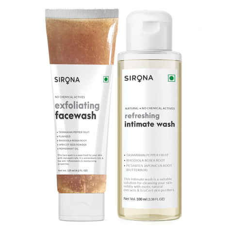 Buy Sirona Exfoliating Face Wash With Sirona Refreshing Intimate Wash 2 Pcs - Purplle