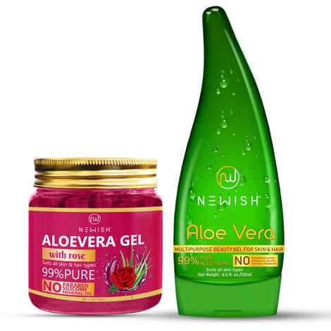Buy Newish Organic Aloe Vera Gel for Acne, Scars, Glowing & Radiant Skin Treatment, Rose Extracts- Pack of 2 - Purplle