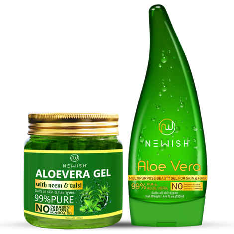 Buy Newish Organic Aloe Vera Gel for Acne, Scars, Glowing & Radiant Skin Treatment, Neem with Tulsi Extracts- Pack of 2 - Purplle
