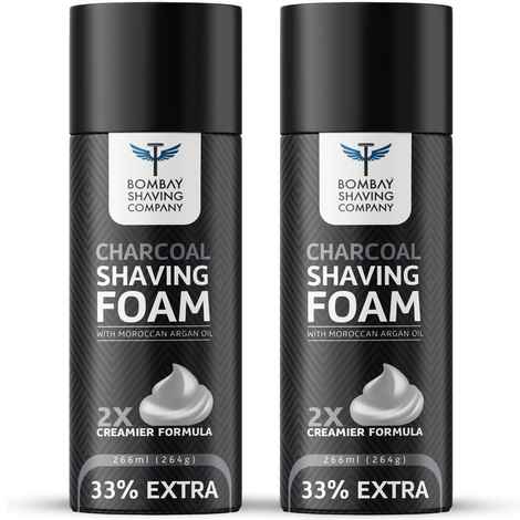 Buy Bombay Shaving Company Activated Charcoal Shaving Foam (266 ml x 2) | Moroccan Argan Oil, 2X Creamier for Superior Glide and Protection - Purplle