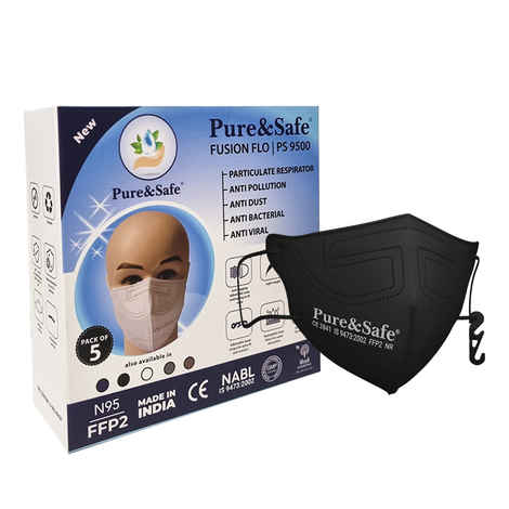 Buy Khadi Essentials Pure&Safe N95 FFP2 Cotton Reusable Face Mask for Men & Women | Stylish with Nose Clip, Comfortable N 95 Highly Breathable | CE, EN, IS Certified & Third Party Tested Pack of 5(Black) - Purplle