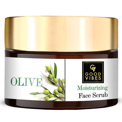 Buy Good Vibes Olive Skin Moisturizing Face Scrub | Softening, Smooth Skin | No Parabens, No Mineral Oil, No Sulphates, No Aminal Testing (50 g) - Purplle