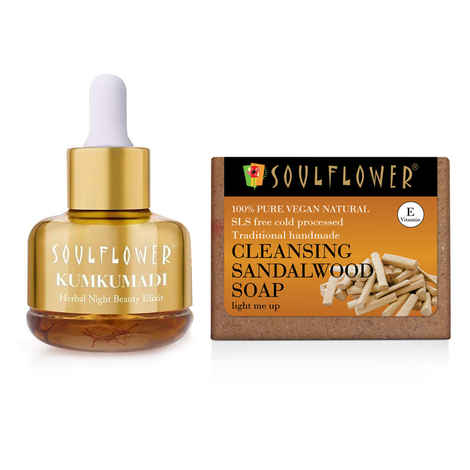 Buy Soulflower Kumkumadi Oil & Cleansing Sandalwood Soap Monthly Regime - Purplle
