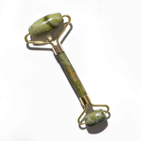 mCaffeine Jade Roller - Face Massager | Improves Skin Elasticity, Reduces Puffiness & Wrinkles, Eases Fine Lines and Boosts Blood Circulation | For Men & Women | Made of Natural Energizing Jade Stone 1 Pc